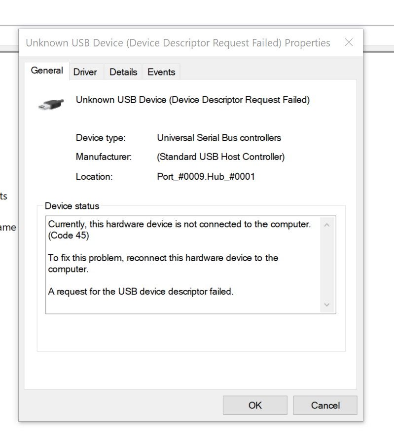 Dell Latitude E7470 Unknown USB Device (Device Descriptor Request Fail) |  DELL Technologies