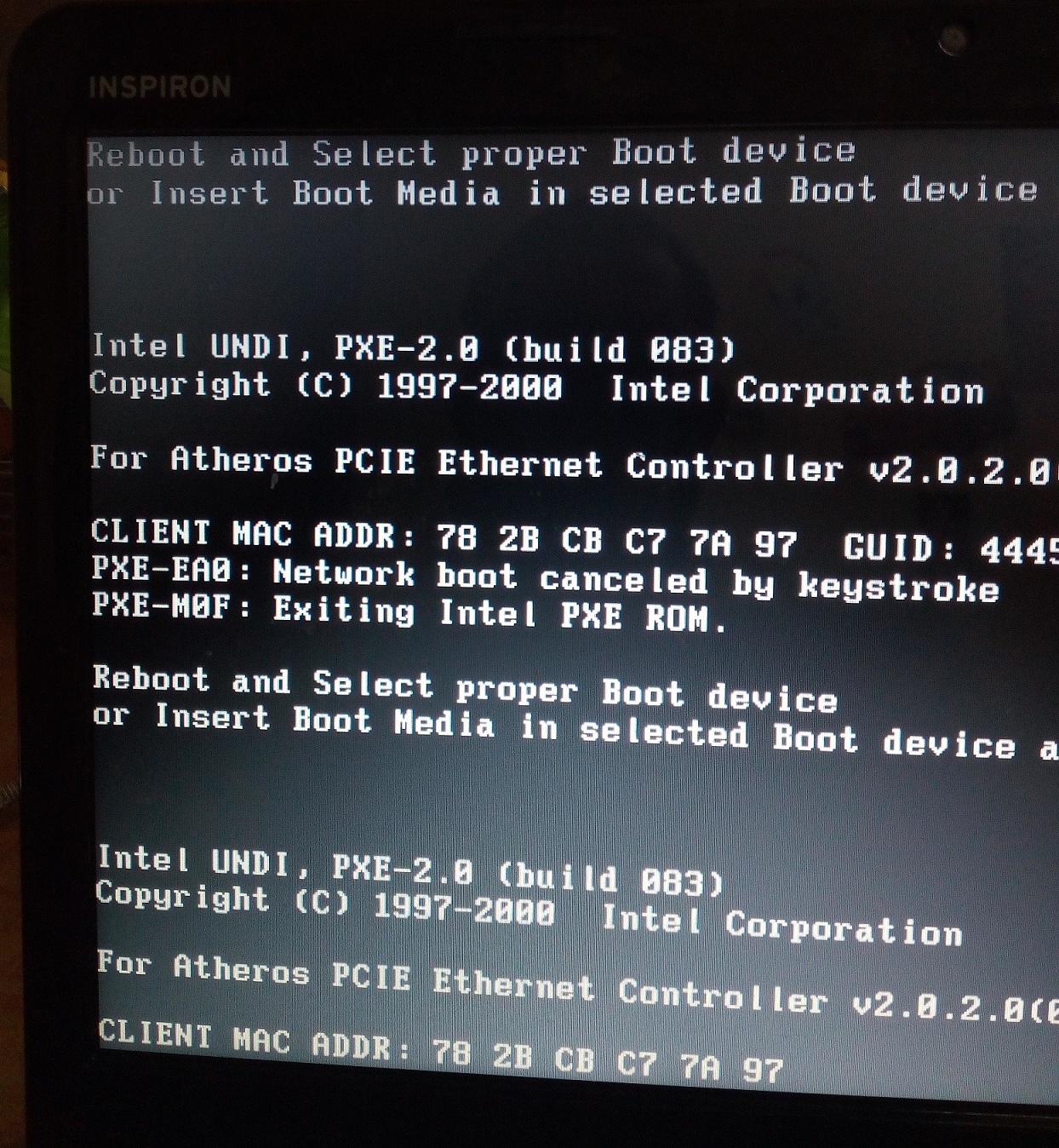 Reboot and select proper Boot Device” error screen on startup | DELL  Technologies