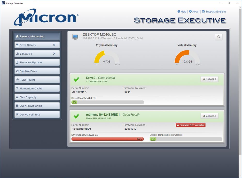 Micron (and Crucial) Storage Executive shows 0% free disk space on SSD |  DELL Technologies