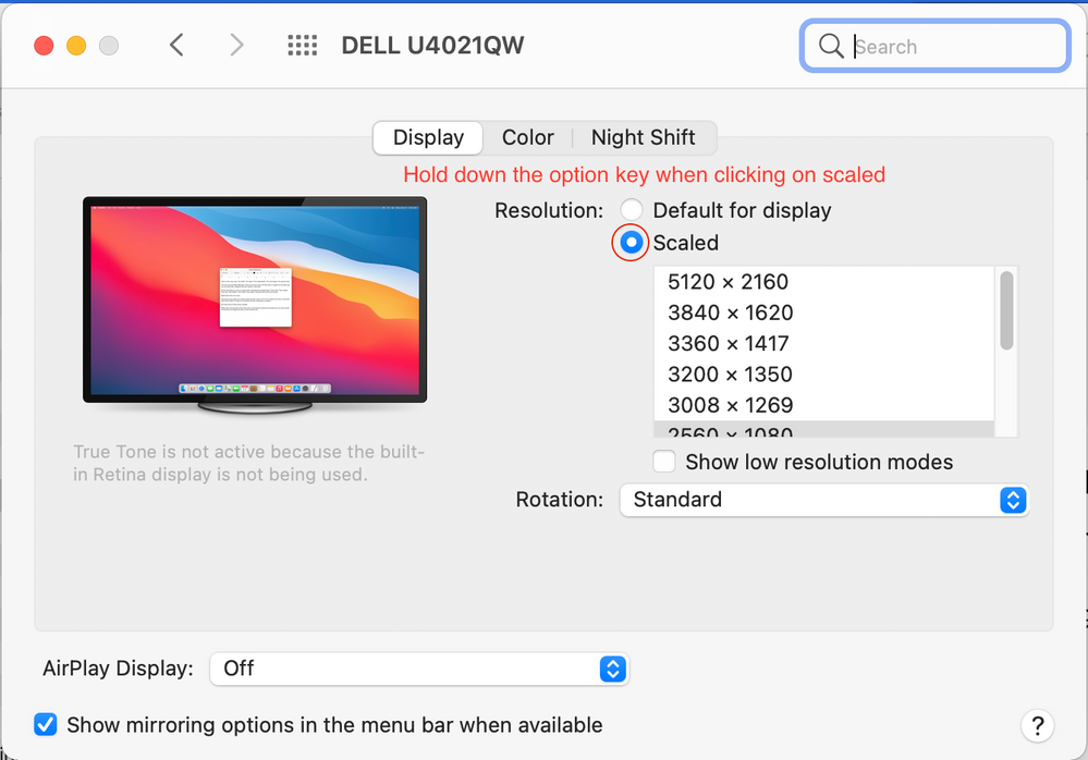 U4021QW, MacBook Pro, 5120x2160 settings | DELL Technologies