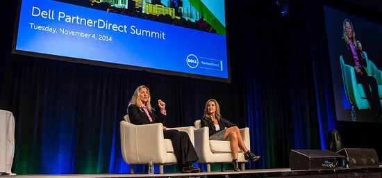 Tiffany Bova and Cheryl Cook on stage at the Dell PartnerDirect Summit at Dell World 2014