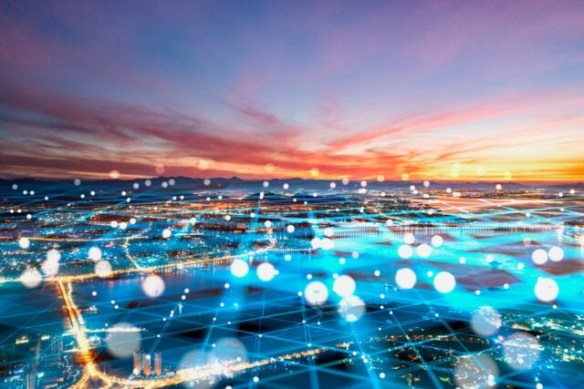 Modern city network communication concept