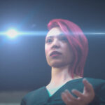 closeup of video game woman red hair