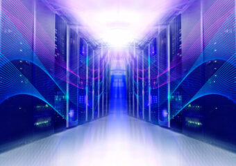 futuristic modern server room in data center to represent Dell in 2025 Gartner Magic Quadrant for Enterprise Storage